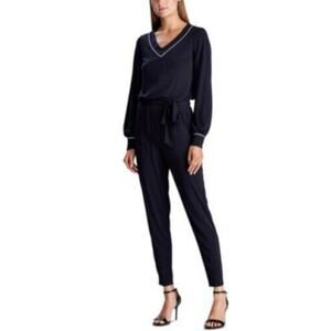 Ralph Lauren Navy Blue “Camden” Jumpsuit, V-Neck, White Trim, Size Medium, NWT